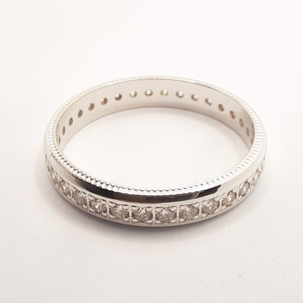 Alliance En Or Blanc 18 Carats Avec Diamants - Taille 48 - Neuf Sans Emballage