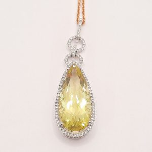 Pendentif poire quartz lemon entourage diamants