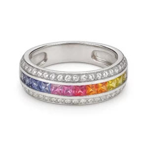 Bague demi alliance saphirs multicolores et diamants