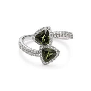 Bague toi et moi saphirs verts et diamants&