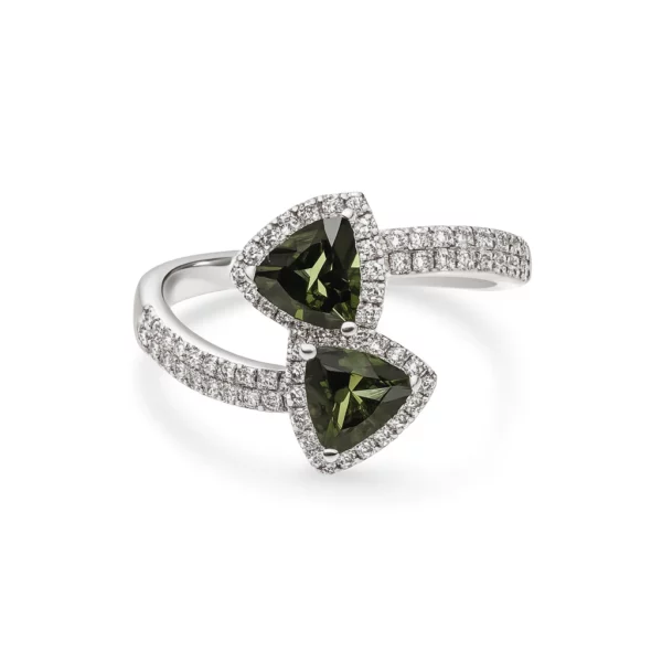 Bague toi et moi saphirs verts et diamants&