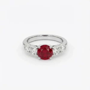 Bague de fiançailles en or blanc 750 avec rubis central et diamants d'accompagnement