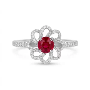 Bague fleur rubis entourage vintage