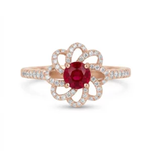 Bague fleur rubis entourage vintage