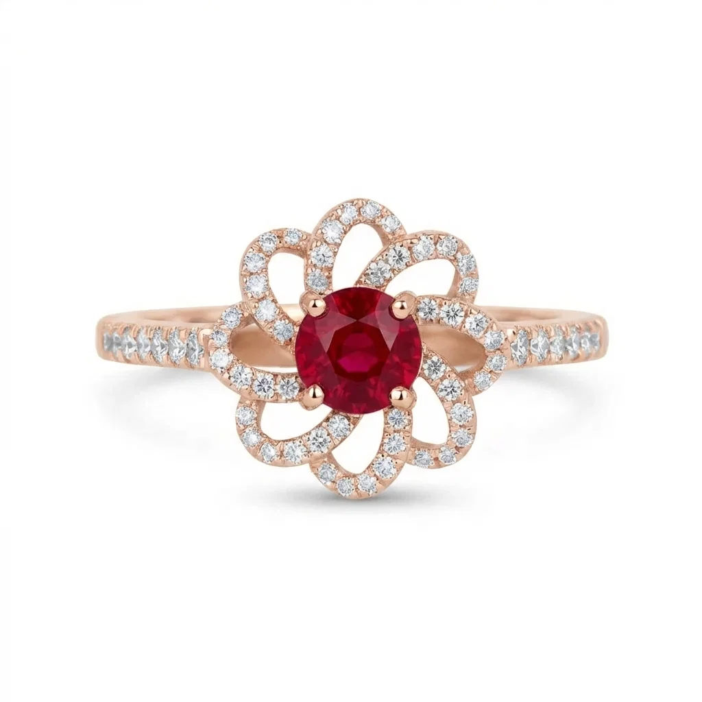 Bague fleur rubis entourage vintage