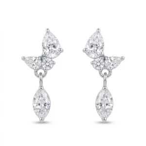 Boucle d'oreilles poires et navettes diamants en or 750