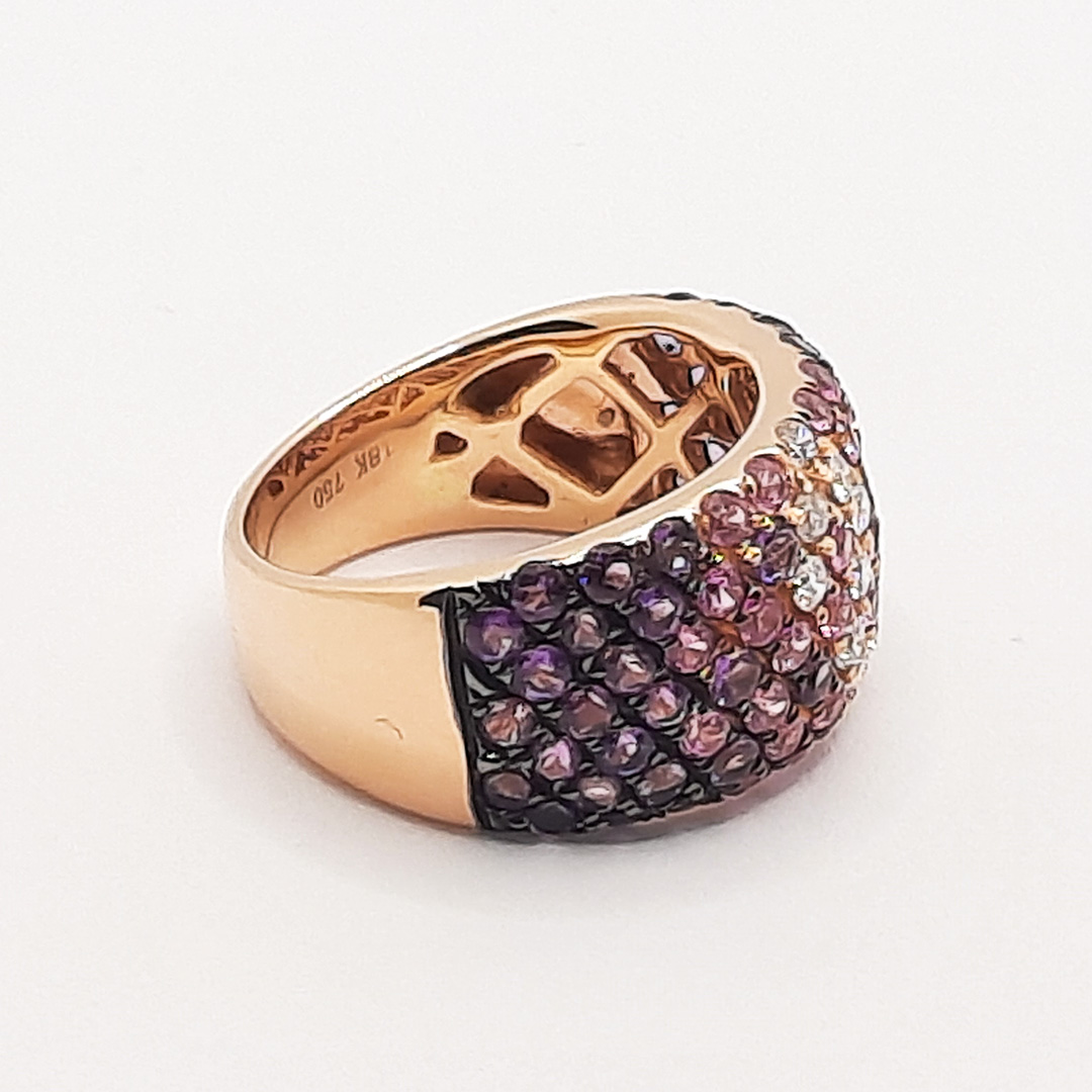 Bague jonc pavé semi précieuses et diamants or rose