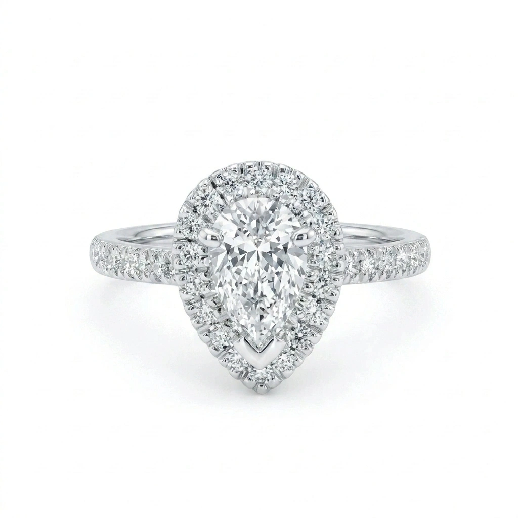 Bague de fiançailles poire pavé diamants or blanc