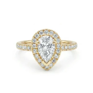 Bague de fiançailles poire pavé diamants or jaune