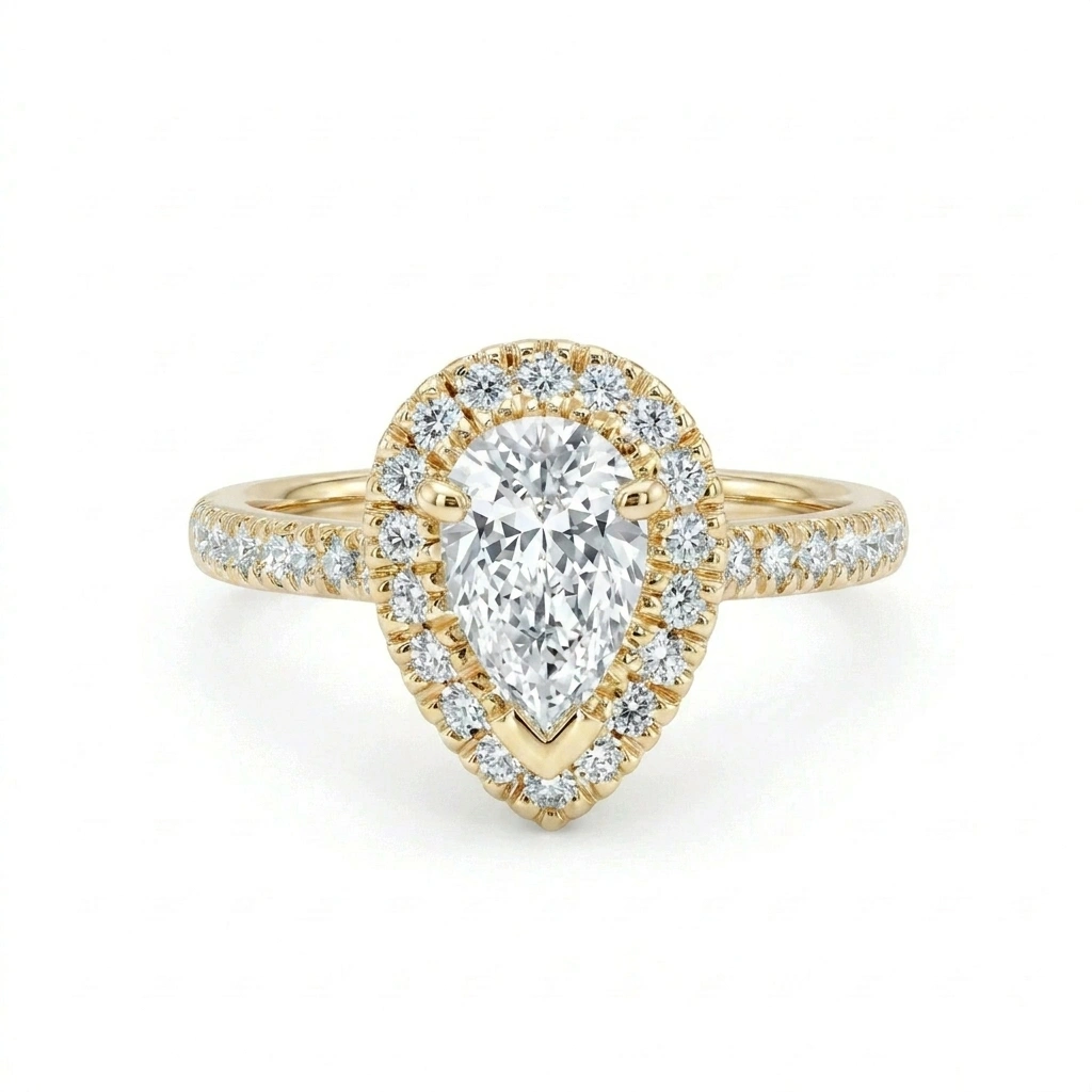 Bague de fiançailles poire pavé diamants or jaune