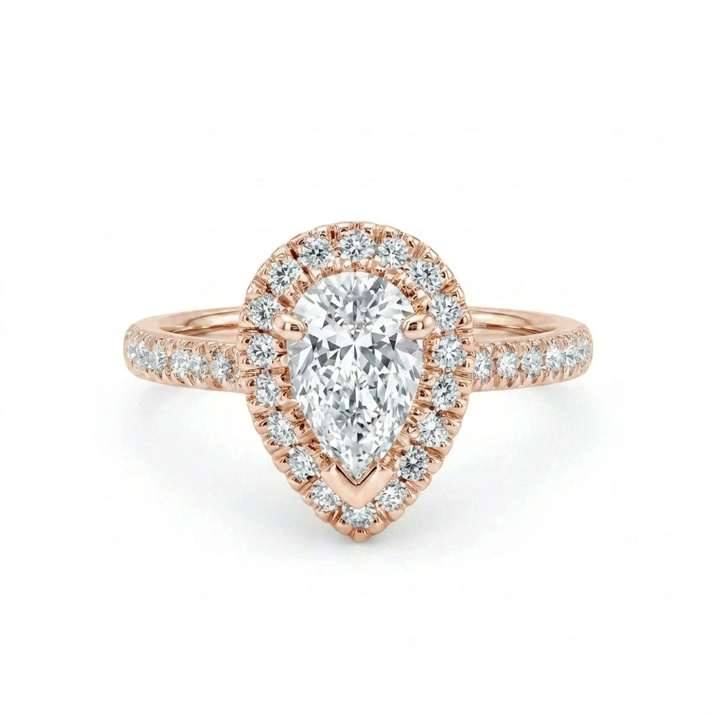 Bague de fiançailles poire pavé diamants or rose